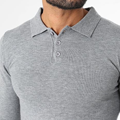 KZR - Pull Col Boutonné En Maille 099 Gris Chiné