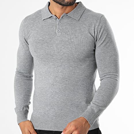 KZR - Pull Col Boutonné En Maille 099 Gris Chiné