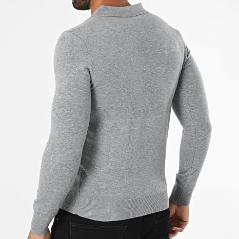 KZR - Pull Col Boutonné En Maille 099 Gris Chiné