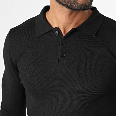KZR - Pull Col Boutonné En Maille 099 Noir