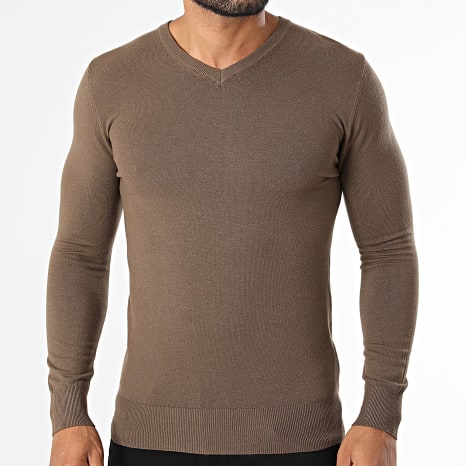 Classic Series - Pull Col V En Maille 662 Marron