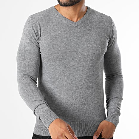 Classic Series - Pull Col V En Maille 662 Gris