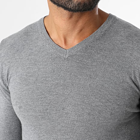 Classic Series - Pull Col V En Maille 662 Gris
