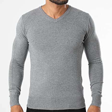 Classic Series - Pull Col V En Maille 662 Gris