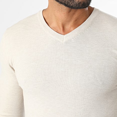 Classic Series - Pull Col V En Maille 662 Beige Chiné