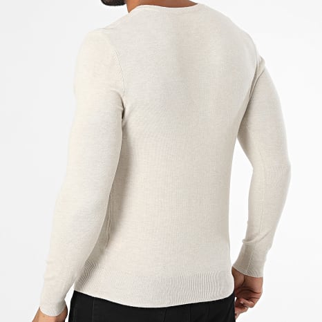 Classic Series - Pull Col V En Maille 662 Beige Chiné