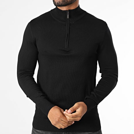 Classic Series - Pull Col Zippé En Maille 666 Noir