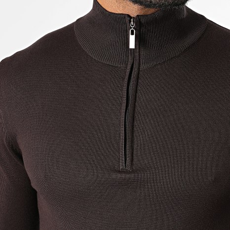 Classic Series - Pull Col Zippé En Maille 666 Marron Foncé