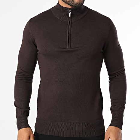 Classic Series - Pull Col Zippé En Maille 666 Marron Foncé