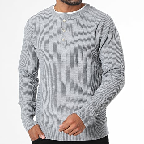 Classic Series - Pull Col Boutonné 022 Gris Clair