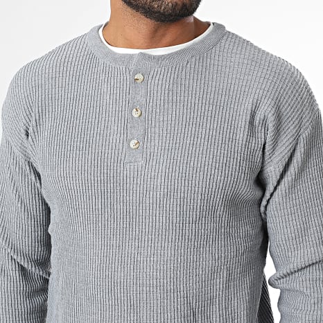 Classic Series - Pull Col Boutonné 022 Gris Clair