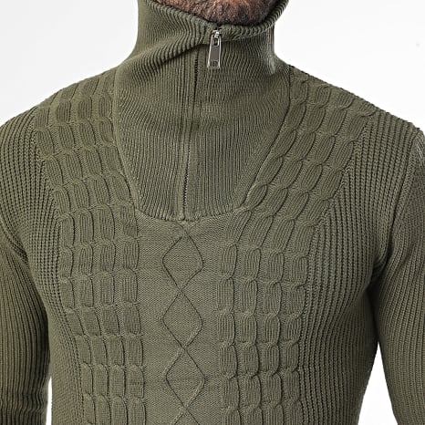 Classic Series - Pull Col Montant Zippé 939 Vert Kaki